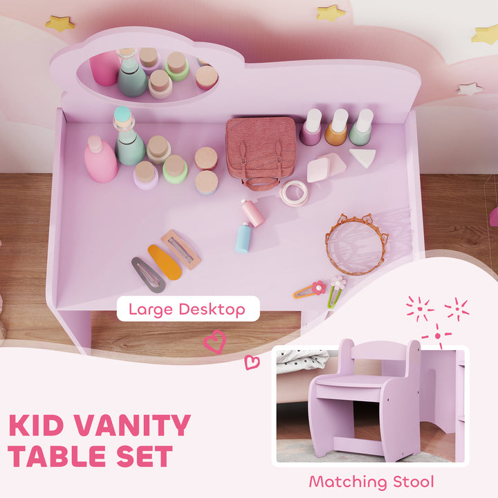 Kids Dressing Table with Mirror, Stool, Kids Vanity Table with Shelves, for Ages 3-8 Years