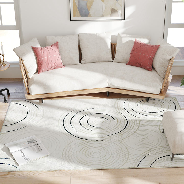 Modern Area Rug, Swirl Pattern Machine Washable Rug, Allergy-Friendly Floor Carpet for Living Room, Bedroom, Dining Room, Home Office, 230 x 160 cm, Cream White