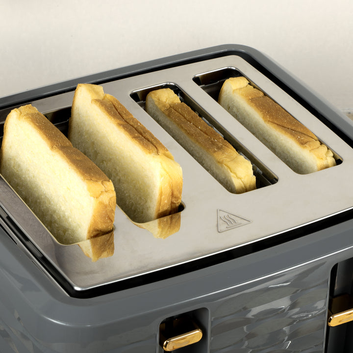 Kettle and Toaster Sets, 3000W 1.7L Rapid Boil Kettle & 4 Slice Toaster with 7 Browning Controls, Defrost, Reheat and Crumb Tray, UK Otter thermostat, Grey