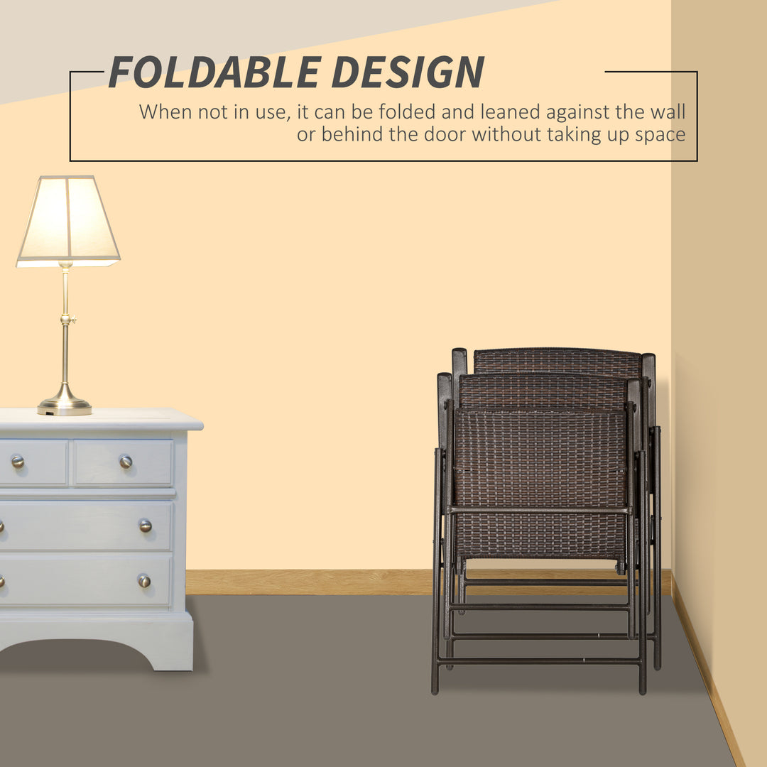 Set of Two Folding Rattan Seat Chairs - Brown