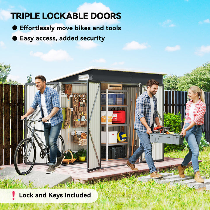 7.5 x 4.3ft Metal Garden Storage Shed, Waterproof Outdoor Shed with Tr