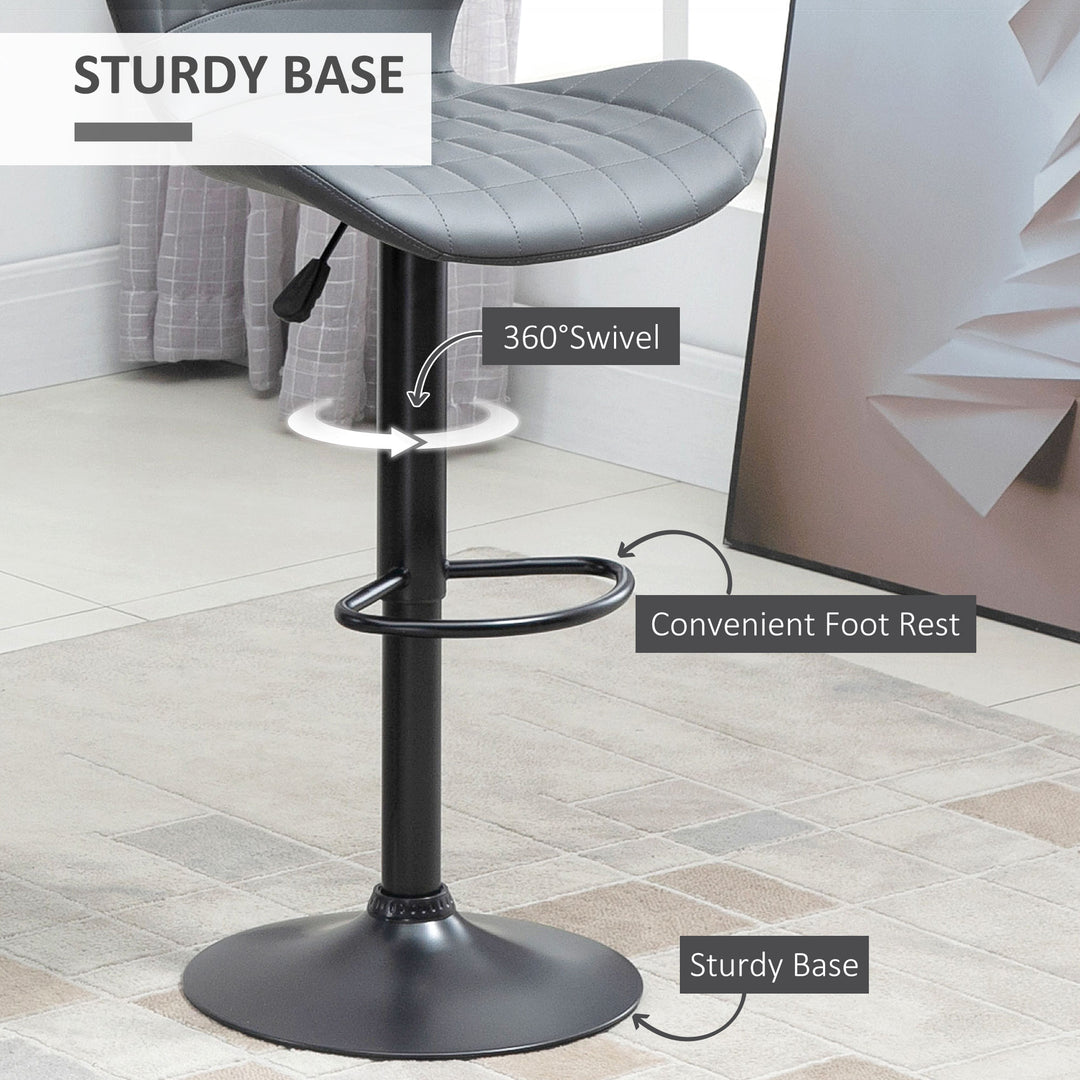 MCL Bar Stools Set of 2 Adjustable Height Swivel Bar Chairs in PU Leather with Backrest & Footrest, Grey