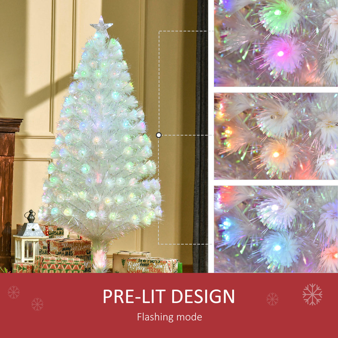 HOMCOM 5 Feet Prelit Artificial Christmas Tree with Fiber Optic LED Light, Holiday Home Xmas Decoration, White | Aosom UK