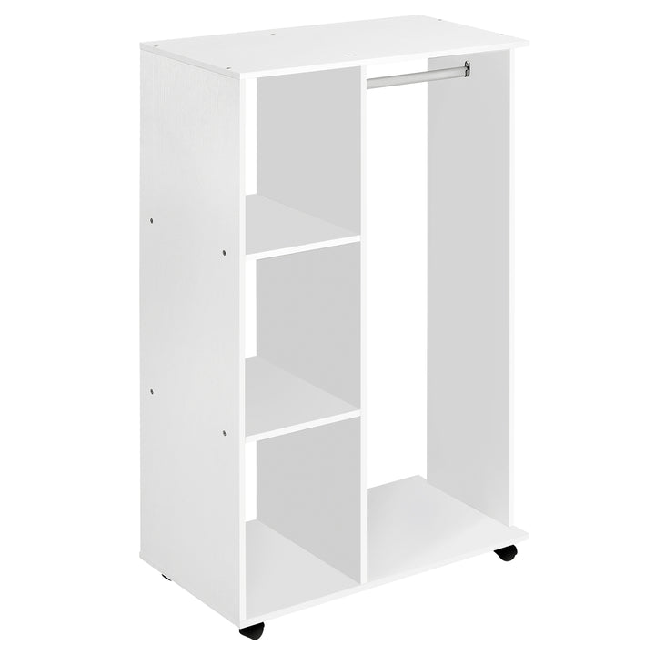 HOMCOM Open Wardrobe with Hanging Rail and Storage Shelves w/Wheels Bedroom-White