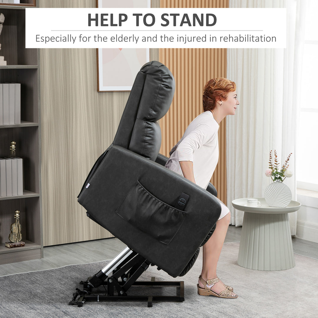 Riser and Recliner Chair for the Elderly, PU Leather Upholstered Lift Chair for Living Room with Remote Control, Side Pockets, Charcoal Grey