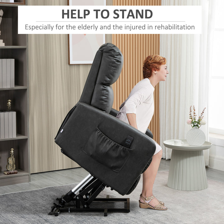 Riser and Recliner Chair for the Elderly, PU Leather Upholstered Lift Chair for Living Room with Remote Control, Side Pockets, Charcoal Grey