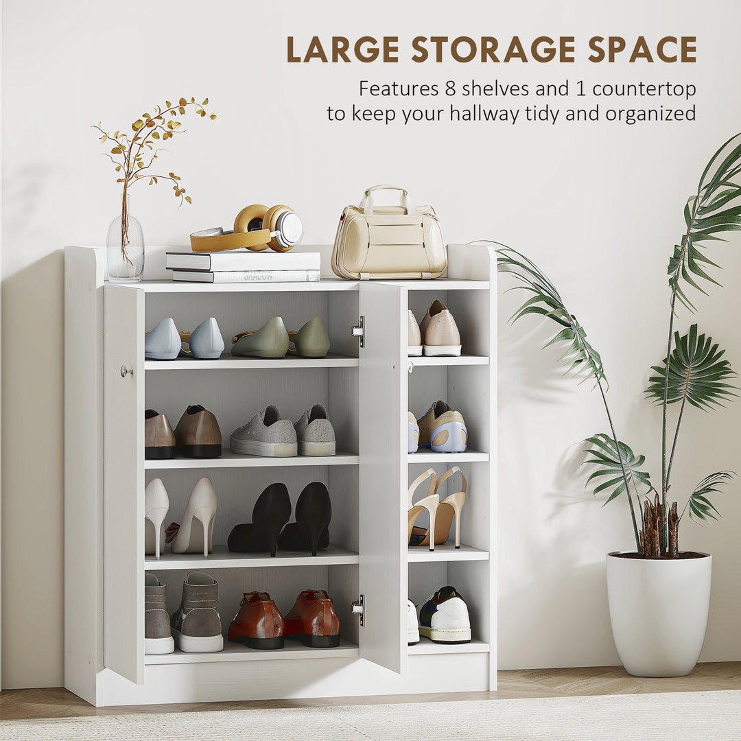 Shoe Storage Cabinet Two Doors w/ Adjustable 4 Shelves Cupboard Footwear Rack Stand Organiser Hallway White