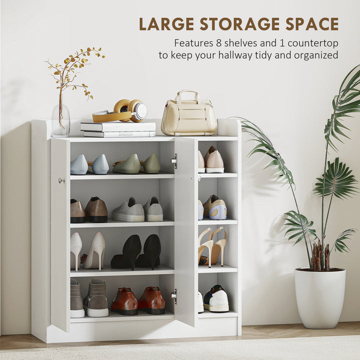 Shoe Storage Cabinet Two Doors w/ Adjustable 4 Shelves Cupboard Footwear Rack Stand Organiser Hallway White