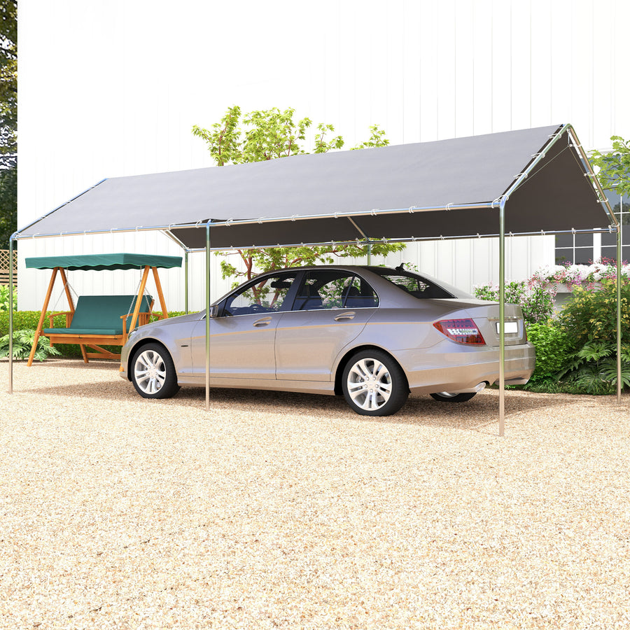 3 x 6m Heavy Duty Carport Garage Car Shelter Galvanized Steel Outdoor Open Canopy Tent Water UV Resistant Waterproof, Grey
