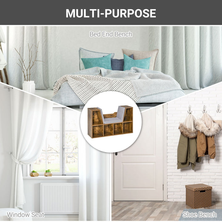 MCL Bookcase Storage Shelf with Cushioned Reading Seat, Cube Bookshelf Organizer for Bedroom Living Room, Rustic Brown