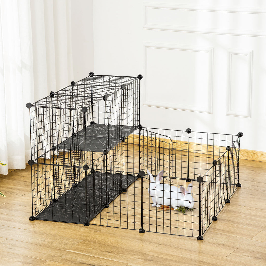 Pet Playpen w/ Door Customisable Fence for Guinea Pigs Chinchillas Hedgehogs - Black