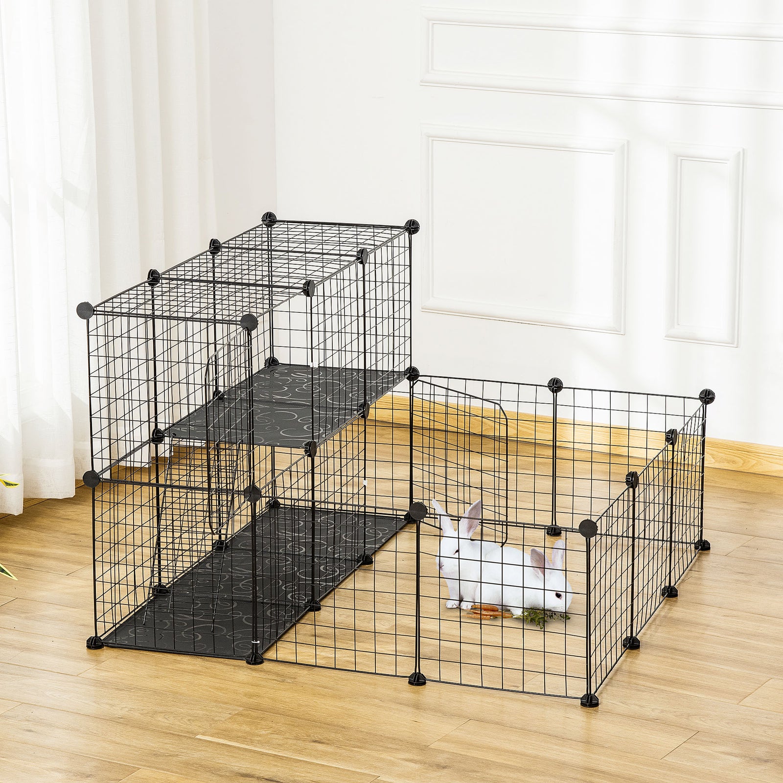 Pet Playpen w/ Door Customisable Fence for Guinea Pigs Chinchillas Hedgehogs - Black