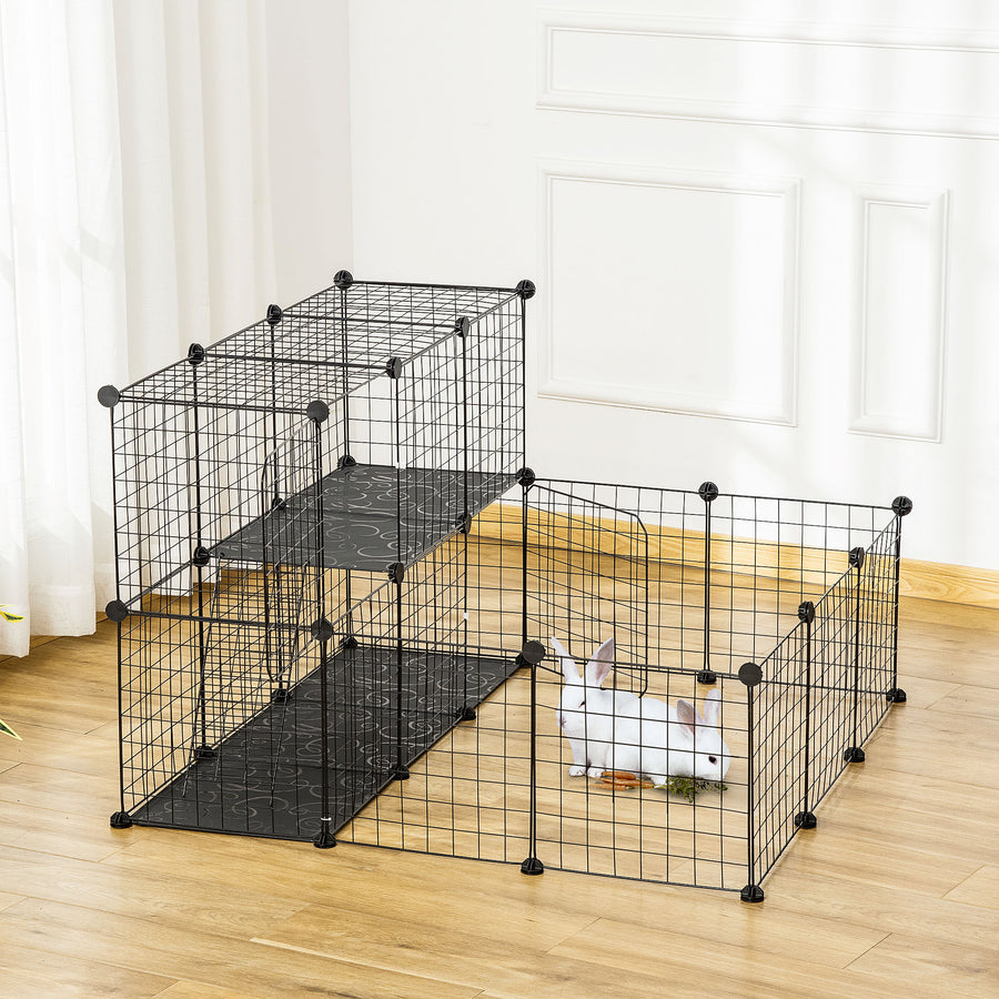 Pet Playpen w/ Door Customisable Fence for Guinea Pigs Chinchillas Hedgehogs - Black