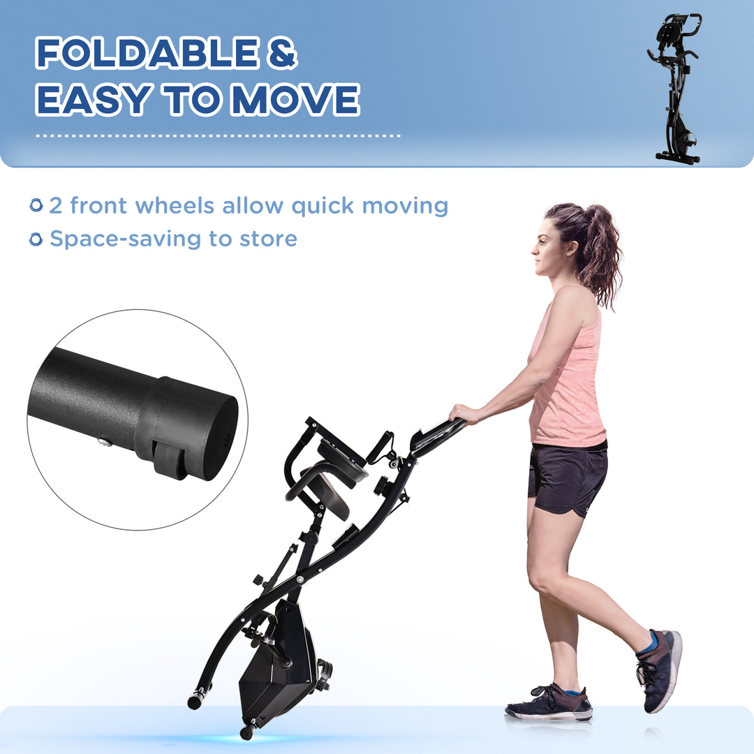 MCL 2-in-1 Folding Exercise Bike with 8-Level Magnetic Resistance, Arm Resistance Band, Pulse Sensor, Black