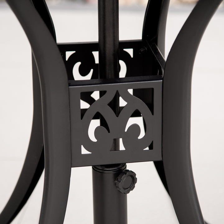 78 cm Round Garden Dining Table with Parasol Hole Antique Cast Aluminium Outdoor Table Only, Black