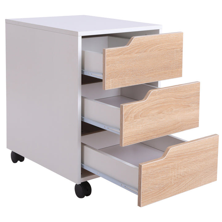 HOMCOM MDF Mobile File Cabinet pedestal with 3 Drawers Lockable Casters Oak and White | Aosom UK