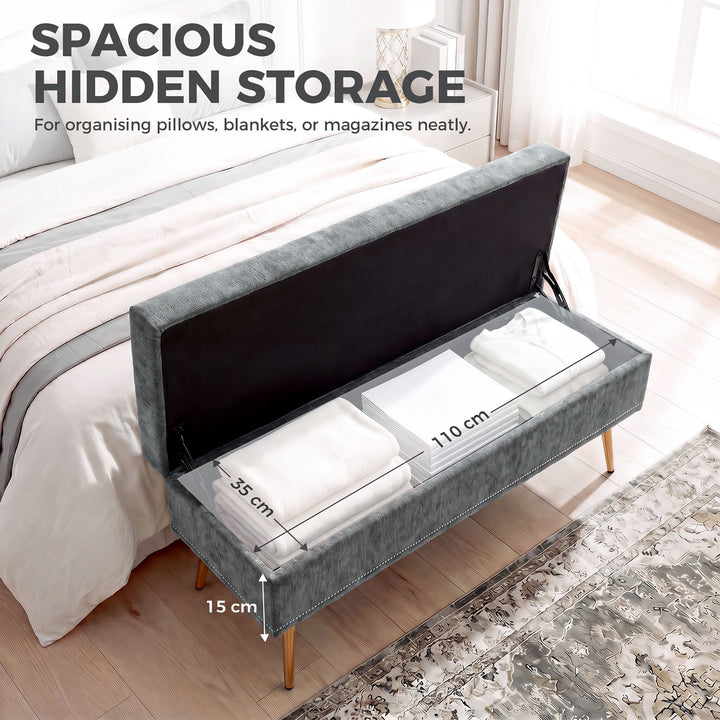 Storage Ottoman, Chenille Upholstered Ottoman Storage Box with Padded 