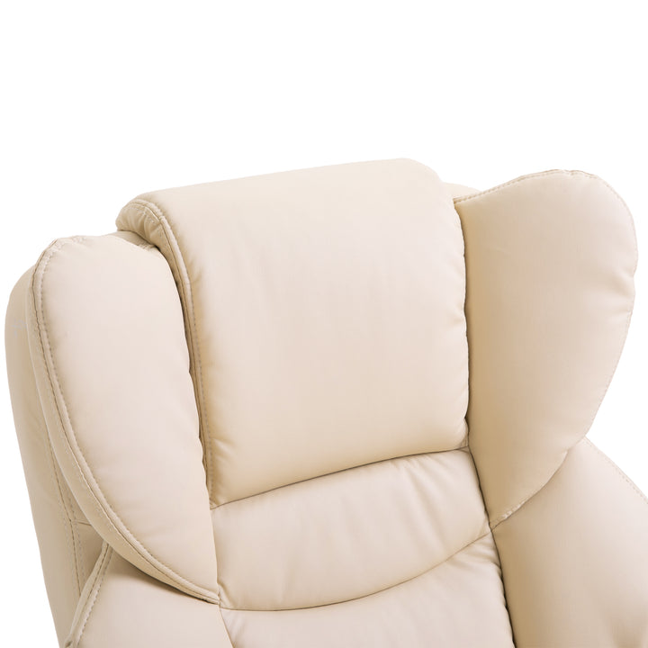 360° Swivel Recliner Chair with Footstool, PU Leather Manual Recliner Armchair with Solid Wood Base, Upholstered Reclining Chair for Living Room, Bedroom, Office, Cream