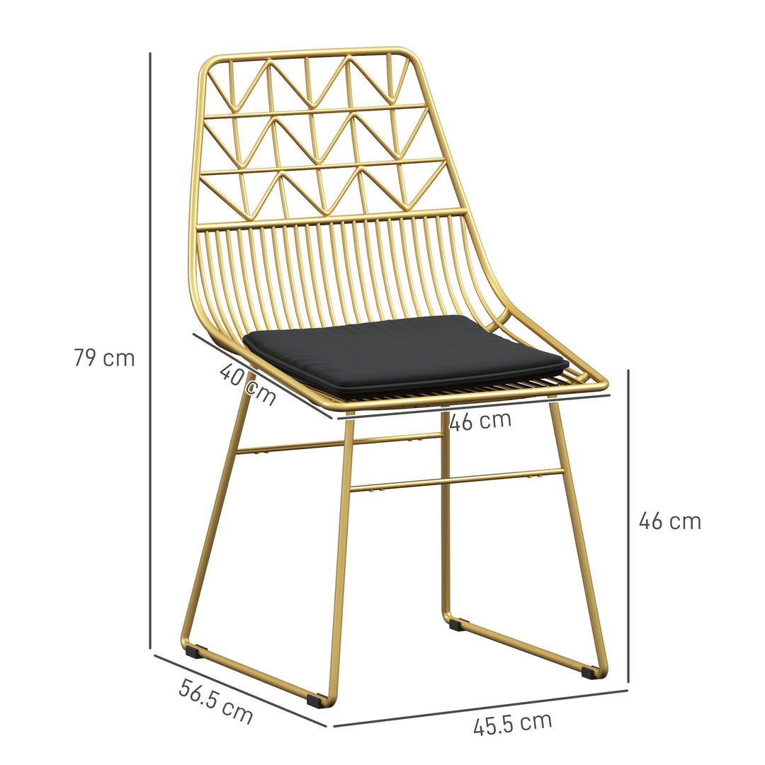 Luxurious Dining Chairs Set of 4, Metal Wire Kitchen Chair with Removable Velvet-feel Cushion, Cut-out Back and Steel Frame for Dining Room, Gold Tone