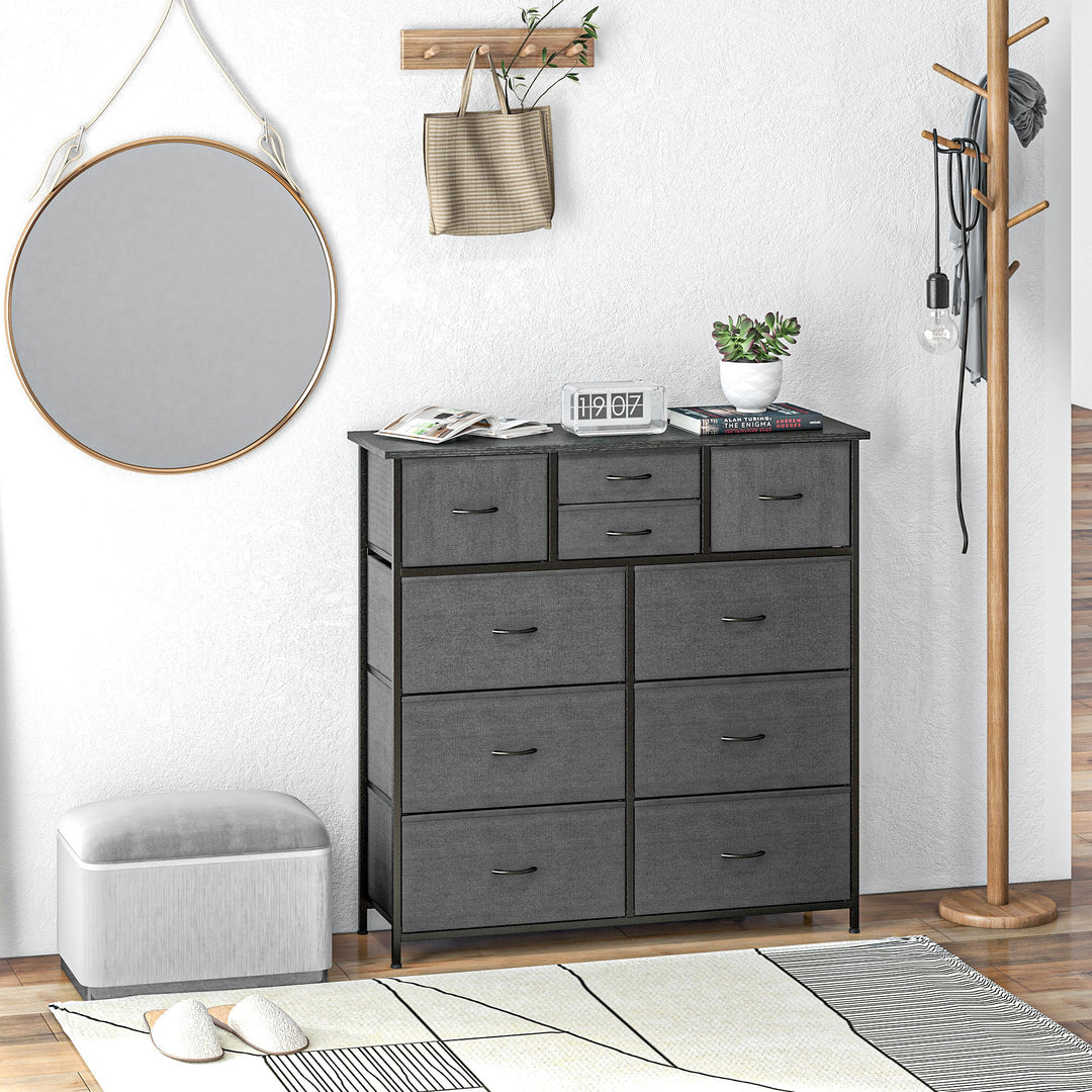 HOMCOM Bedroom Dresser: 10 Fabric Drawers, Steel Frame, Spacious Storage Solution, Ebony Shade