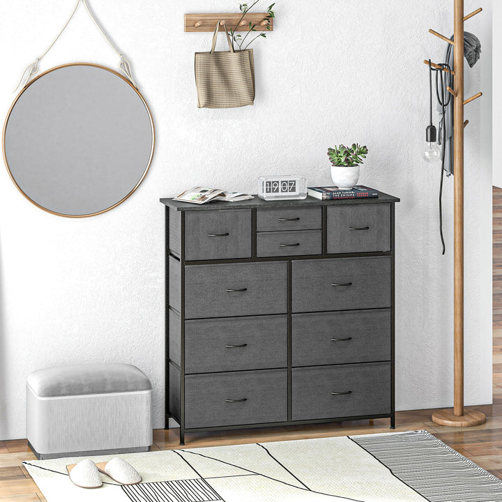 HOMCOM Bedroom Dresser: 10 Fabric Drawers, Steel Frame, Spacious Storage Solution, Ebony Shade