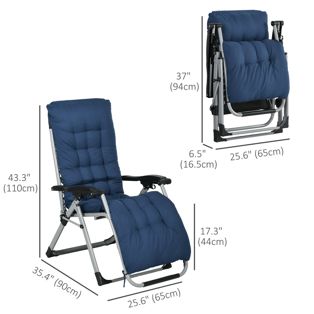 2pc Reclining Zero Gravity Sun Loungers ,Folding Chaise Lounge Chair with Cushions, Blue