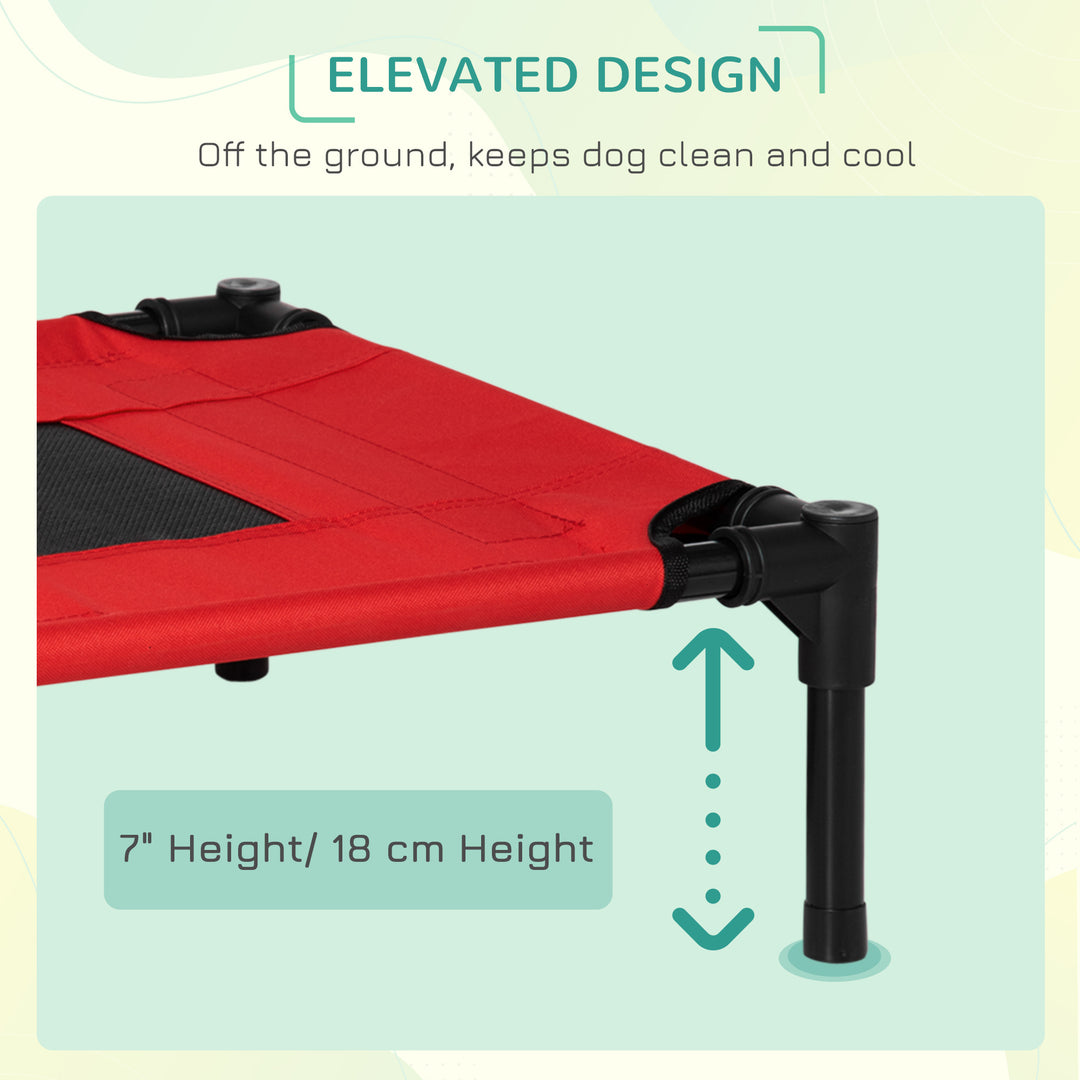 Raised Dog Bed Cat Elevated Lifted Portable Camping w/ Metal Frame Black and Red (Small)