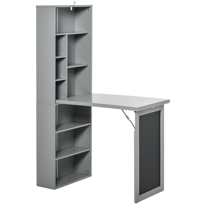 Folding Convertible Desk with Blackboard Multi-function Computer Office Workstation Side Shelf for Home