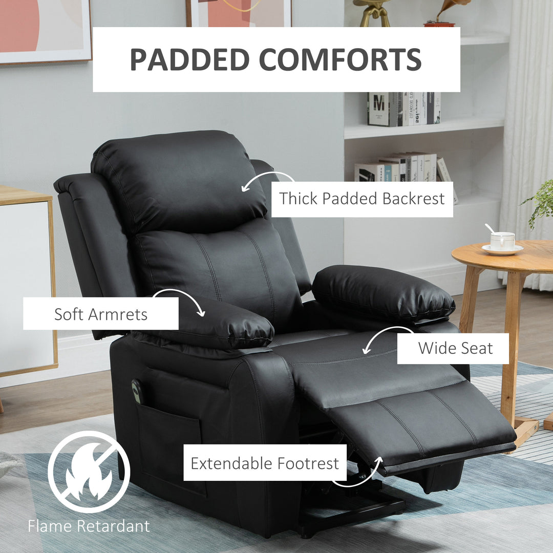 Power Lift Chair Recliner for Elderly, Electric Recliner Chair, Overstuffed Faux Leather Riser and Reclining Armchair with Remote Control, Side Pockets, for Living Room, Black