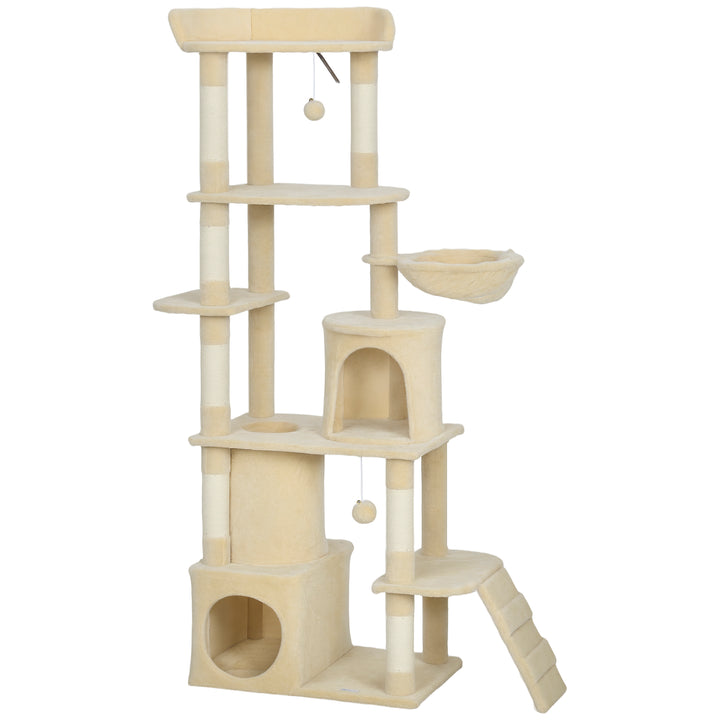 170 cm Large Cat Tree, Cat Tower with 7 Scratching Posts, Tunnel, 2 Co