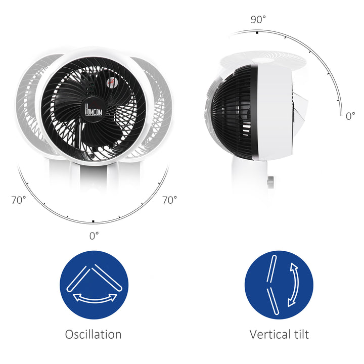9'' Air Circulator Fan 3 Speed, 70° Oscillation 90° Vertical Tilt, Carry Handle, Pedestal Fan, Pedestal Fan for Living Room, Bedroom, Office, White and Black