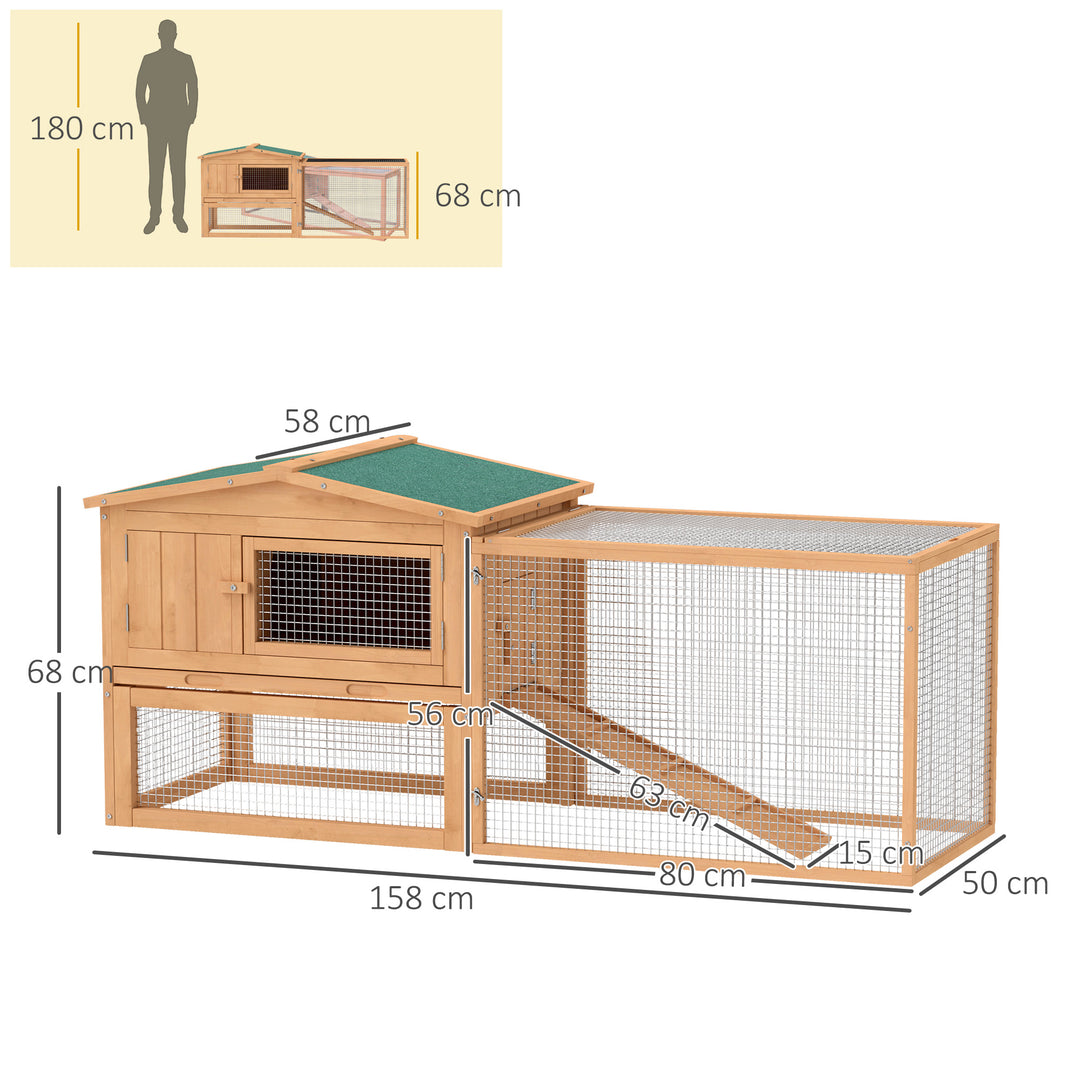 MCL Wooden Rabbit Hutch Guinea Pig hutch House 2 Tier with Rabbit Run for Outdoor Garden Backyard, 85 x 24 x 57cm