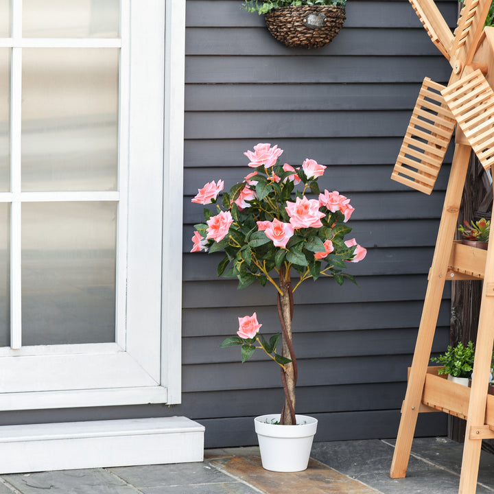 Set of 2 Artificial Plants Pink Rose Floral in Pot, Fake Plants for Home Indoor Outdoor Decor, 90cm
