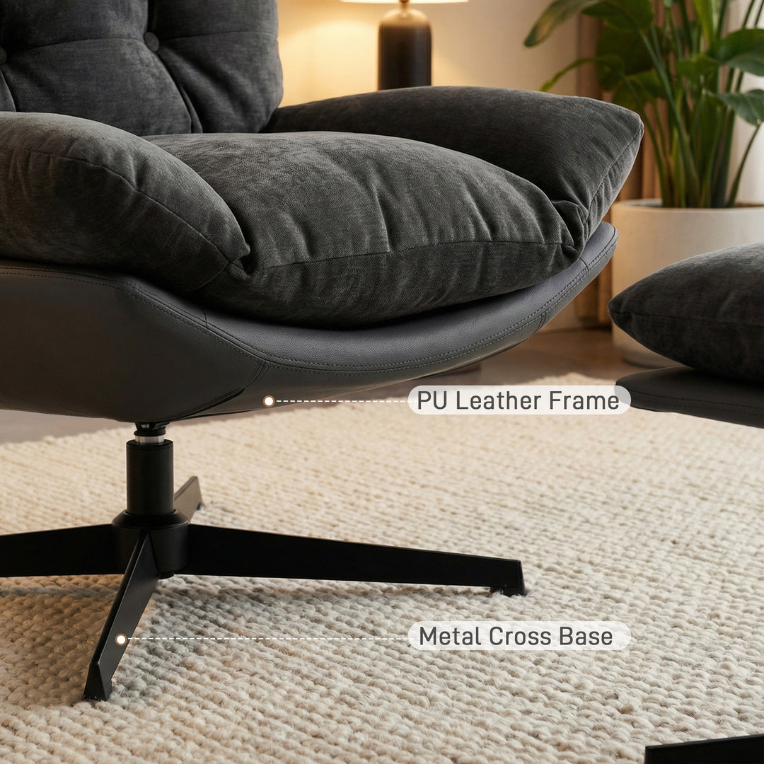 Accent Chair with Footstool, Swivel Lounge Chair with Chenille Upholst