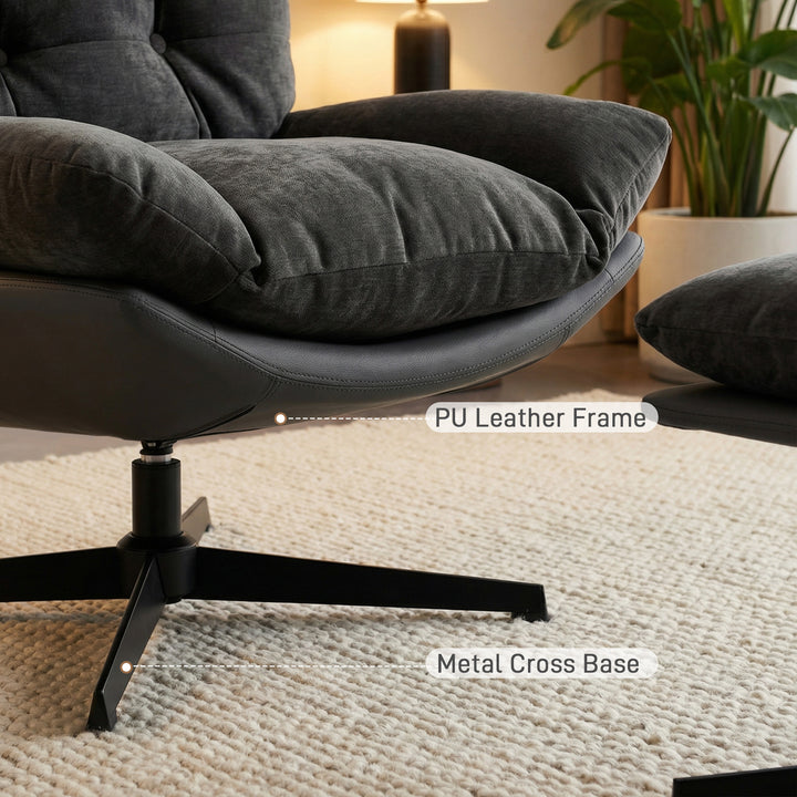 Accent Chair with Footstool, Swivel Lounge Chair with Chenille Upholst