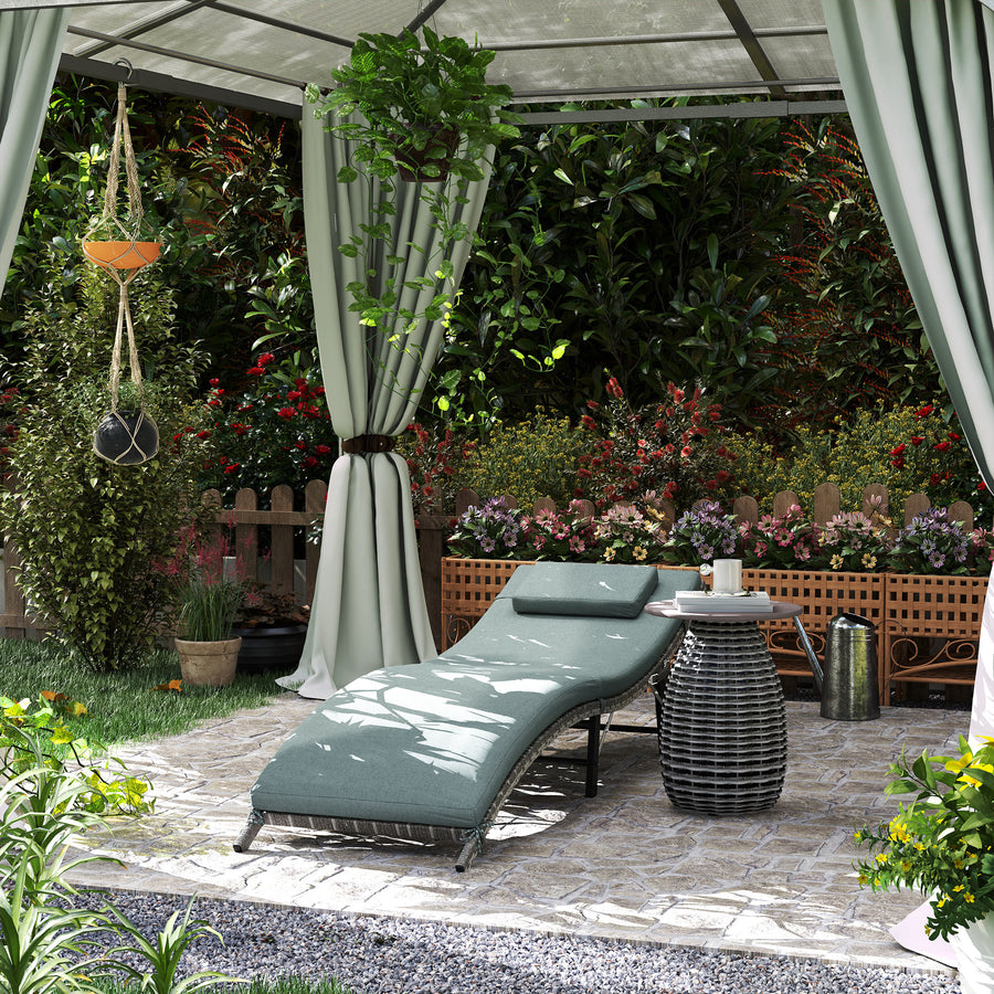 Rattan Folding Sun Lounger Outdoor Chair with Cushion and Pillow Mixed Grey
