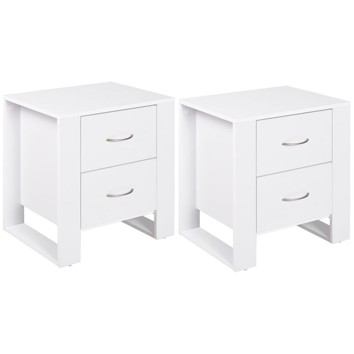 HOMCOM Bedside Duo: Sleek Nightstands with Dual Drawers, Metallic Handles & Raised Base, Bedroom Companion, Set of 2, White | Aosom UK