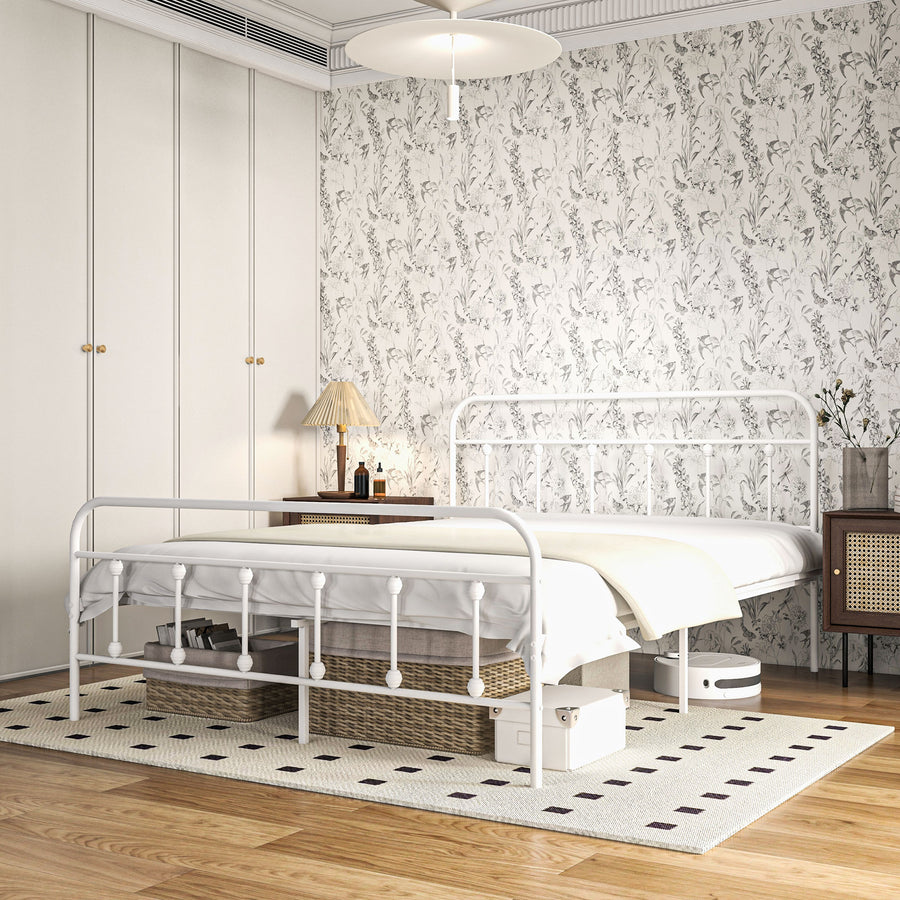 King Size Minimalistic Metal Bed Frame - White