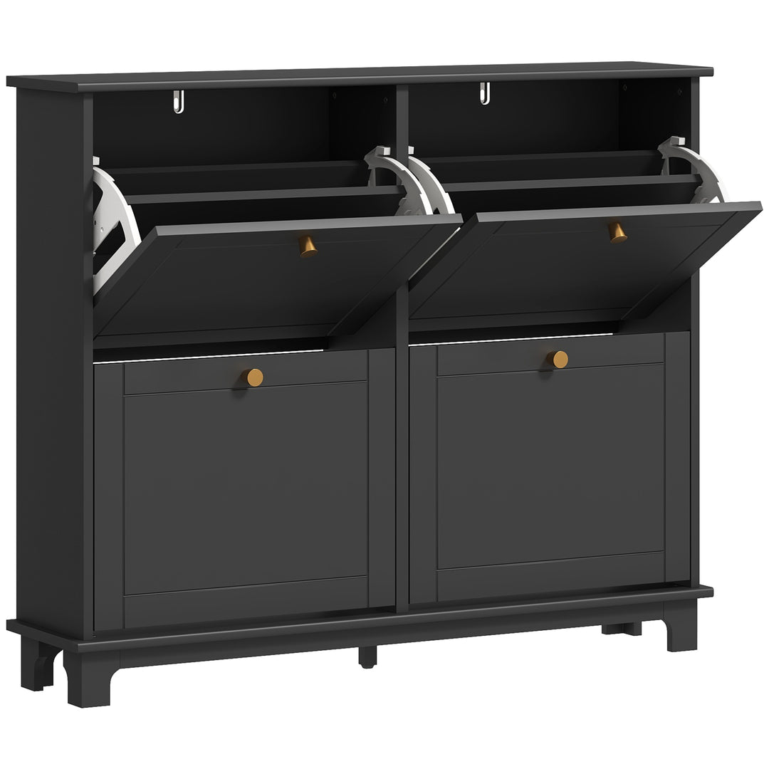 Narrow Shoe Storage Cabinet, Slim Shoe Cabinet with 4 Flip Drawers, Adjustable Shelves for 16 Pairs of Shoes, Black