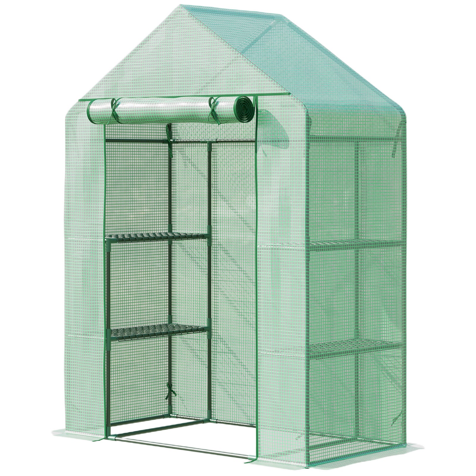 Walk In Greenhouse with Shelves, Portable Gardening Plant Grow House for Outdoor with 2 Tier Shelf, Roll-Up Zippered Door, PE Cover, 141 x 72 x 191cm, Green