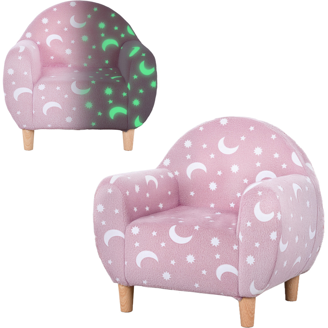 AIYAPLAY Kids Armchair, Glow in the Dark Chair with Star Design for Bedroom, Playroom, Kids Room - Pink