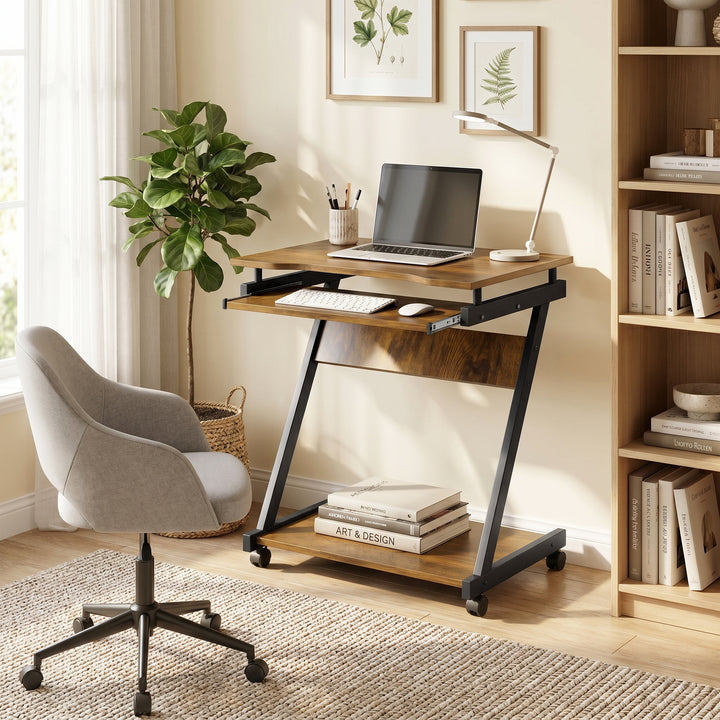 Movable Computer Desk with 4 Moving Wheels and Keyboard Tray