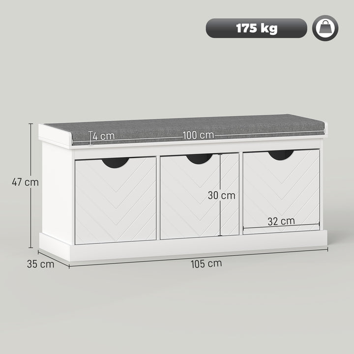 MCL Three-Drawer Shoe Bench, with Seat - White