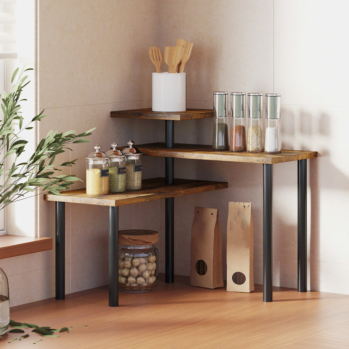 3-Tier Kitchen Countertop Organiser, Adjustable Spice Rack, Corner She