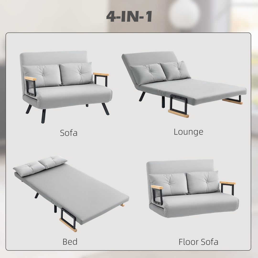 4-in-1 Velvet-Feel Double Sofa Bed, with Pillows - Light Grey