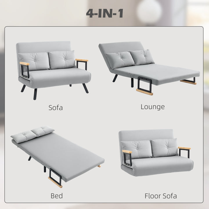 4-in-1 Velvet-Feel Double Sofa Bed, with Pillows - Light Grey