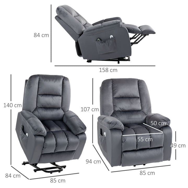 HOMCOM Lift Chair, Quick Assembly, Electric Riser and Recliner Chair with Vibration Massage, Heat, Side Pockets, Grey | Aosom UK