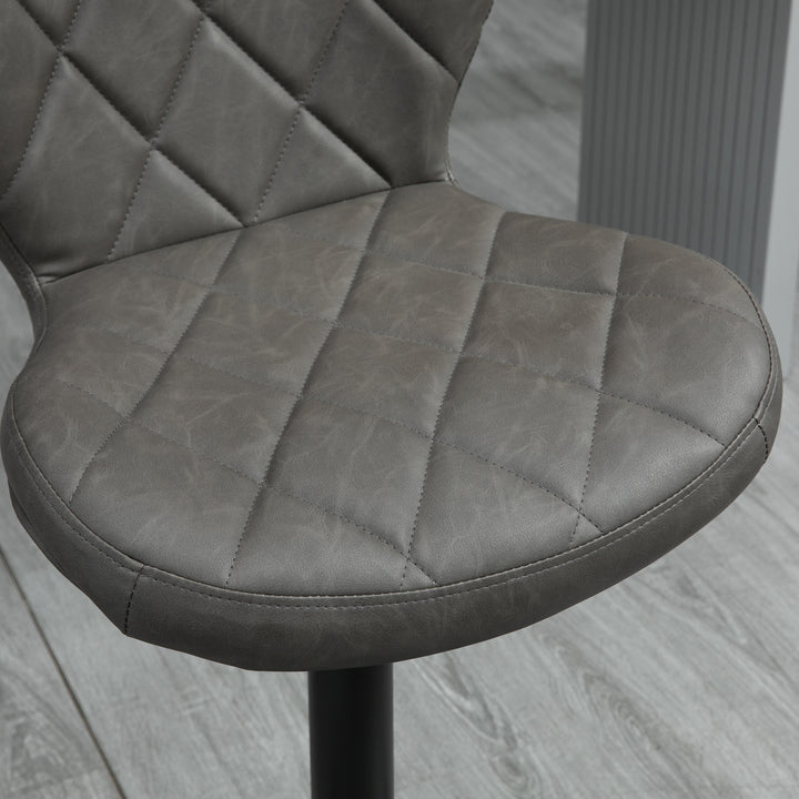 Bar Stools, Set of 2 Breakfast Bar Chairs, Swivel Barstools with Backrest and Footrest, Steel Frame Diamond Pattern PU, for Kitchen Counter, Dining Room, Dark Grey