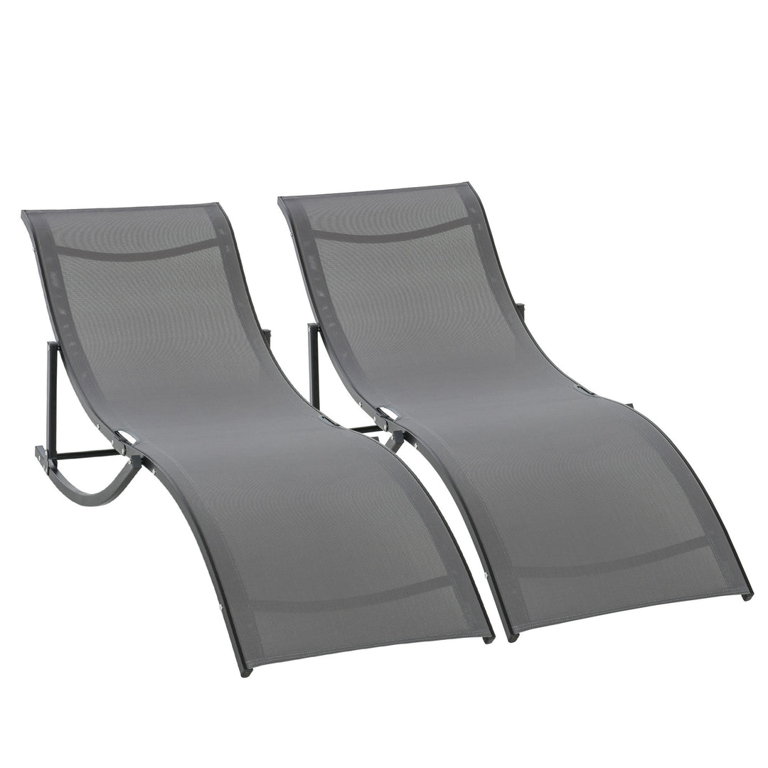MCL Set of 2 S-shaped Foldable Lounge Chair Sun Lounger Reclining Outdoor Chair for Patio Beach Garden, Grey