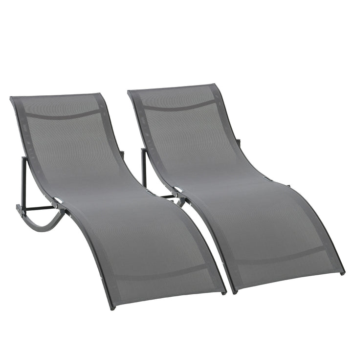Set of 2 S-shaped Foldable Lounge Chair Sun Lounger Reclining Outdoor Chair for Patio Beach Garden, Grey